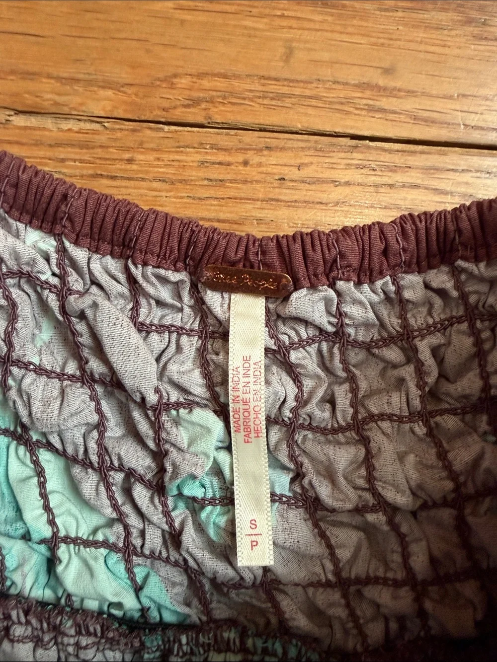 Free people carino printed Floral Smocked Skirt in brown withTeal Flowers
